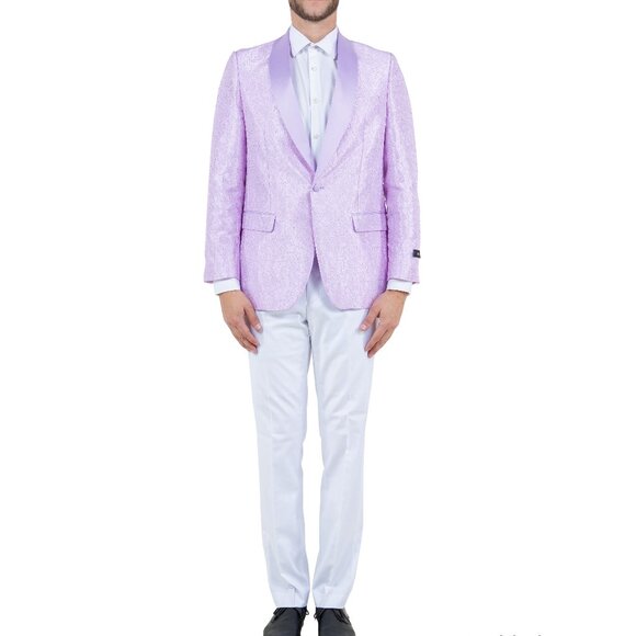 Lavender Paisley Satin Shawl Collar Men's Jacket